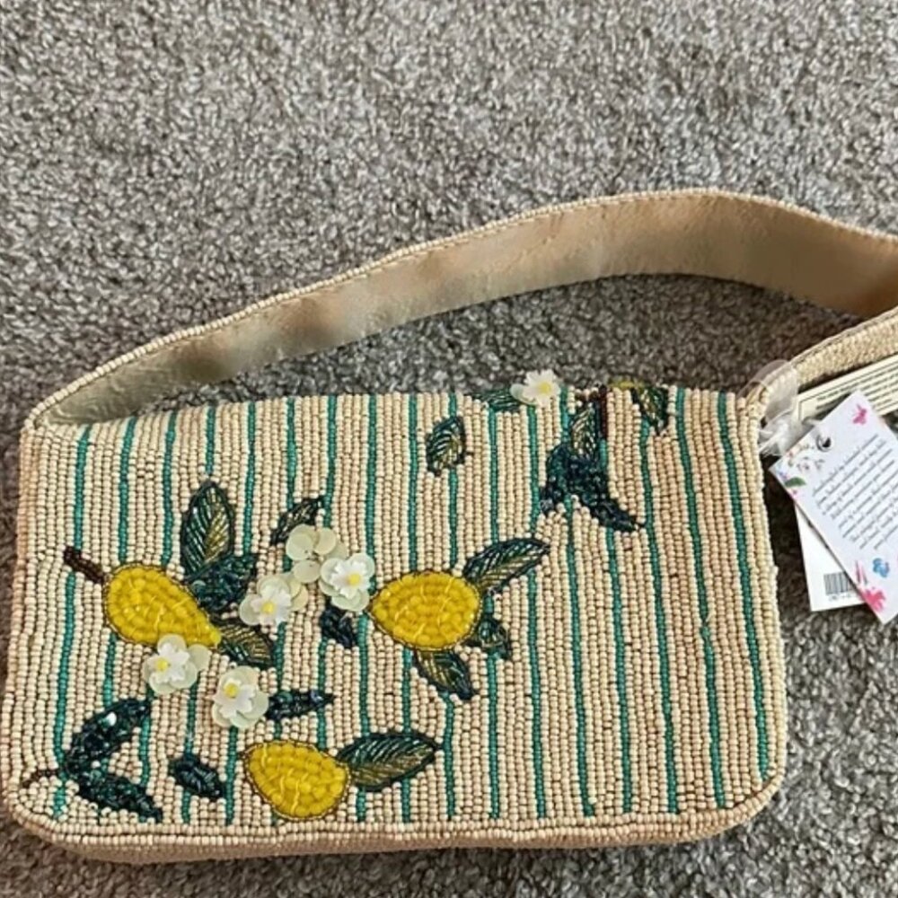 Handcrafted in India Tik Tok Viral Beaded Lemon Striped Shoulder Bag NWT - Picture 4 of 8